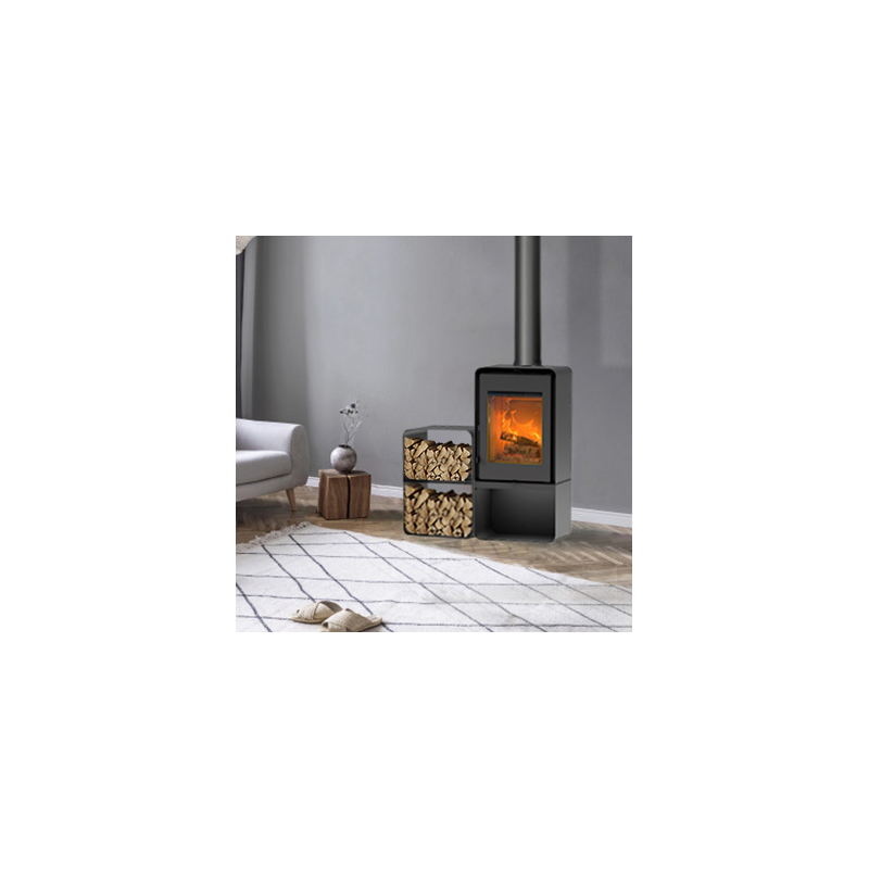 Poêle à bois Domino avec range bûche et module 2 étages 8 kw Poêle à bois Domino avec range bûche et module 2 étages 8 kw